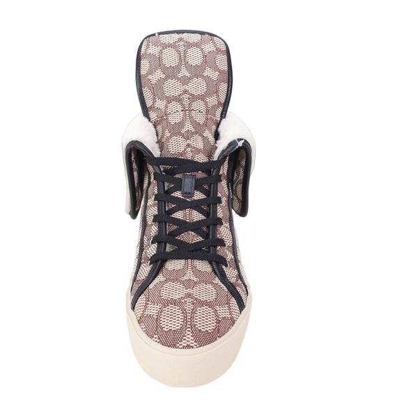 Coach Womens Sig Jacquard Fold Over Sherpa High Tops-Womens 9-Cocoa/Black-NWT - Picture 7 of 13